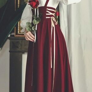 Long red romantic Victorian skirt